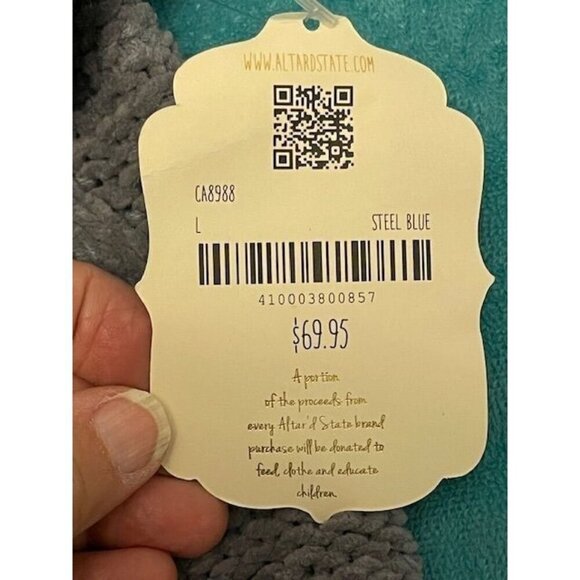 Altar'd State NWT  Women's Cable Knit Cropped Sweater L Steel Blue 100% Polyeste - Picture 4 of 16